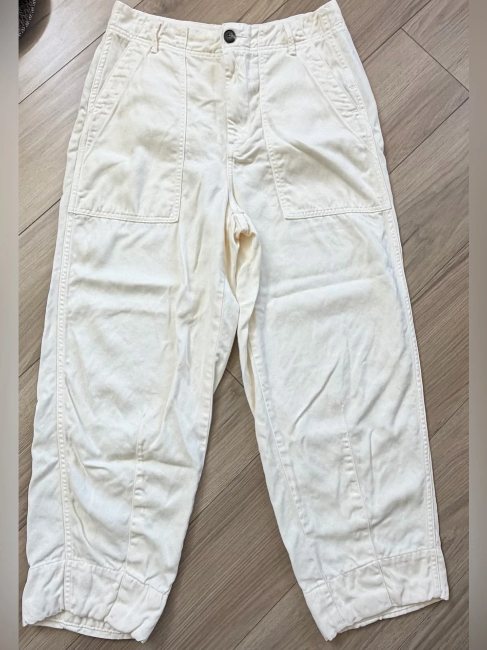 Everlane Carpenter Cropped Cream High-Rise Buttersoft Tencel Pants Tapered Leg 6 - Picture 1 of 9